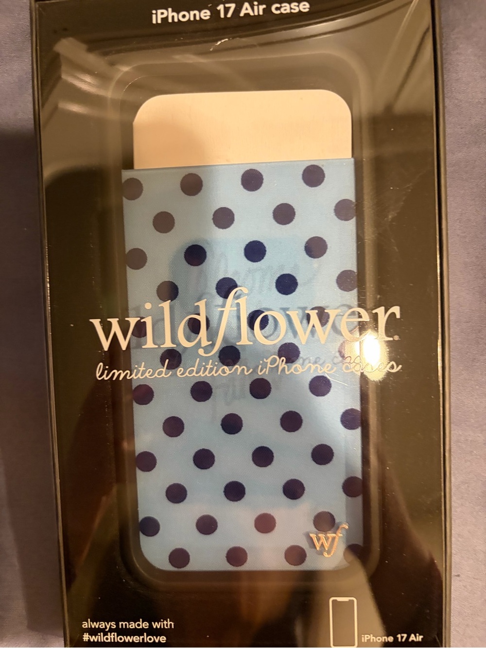 Wildflowers iPhone 17 Air Case - Pale Blue w/Navy Polka Dots